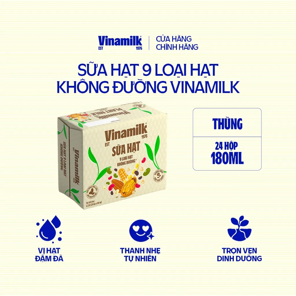 Ảnh Thùng 24 hộp Sữa hạt 9 loại hạt không đường Vinamilk - hộp 180ml 1