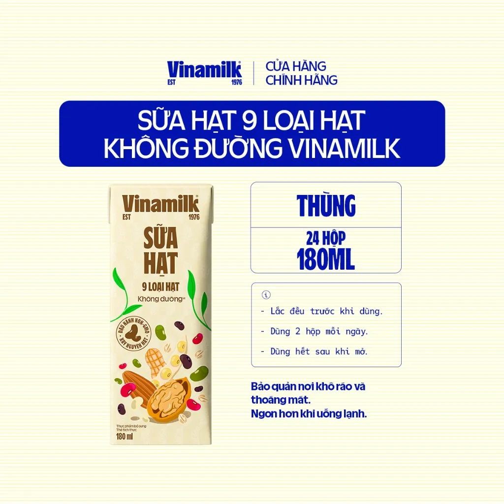 Ảnh Thùng 24 hộp Sữa hạt 9 loại hạt không đường Vinamilk - hộp 180ml 2