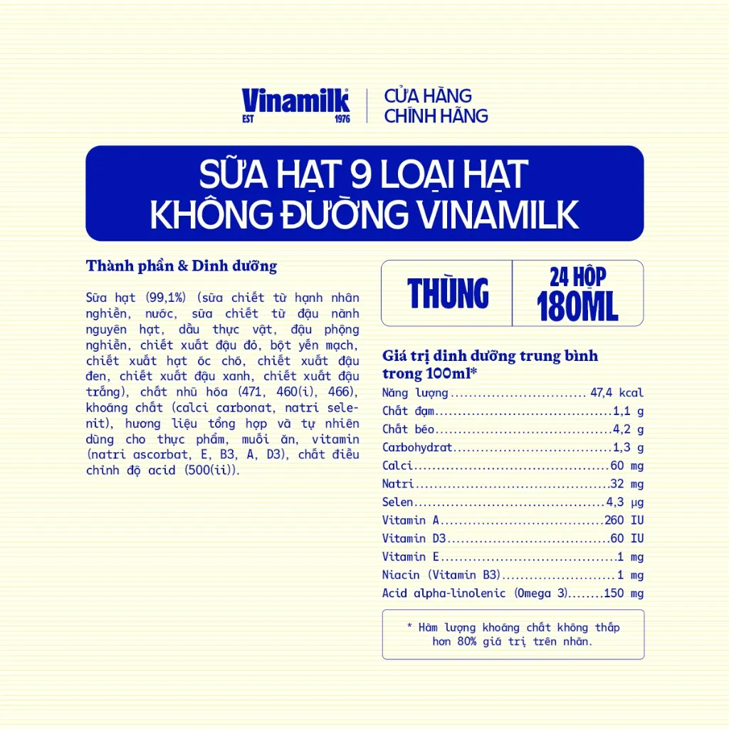 Ảnh Thùng 24 hộp Sữa hạt 9 loại hạt không đường Vinamilk - hộp 180ml 3