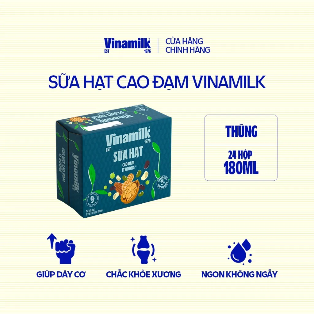 Ảnh Thùng 24 hộp sữa hạt Cao Đạm ít đường Vinamilk - hộp 180ml 2