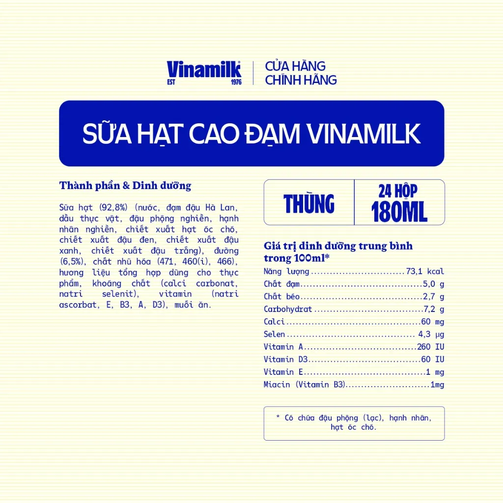 Ảnh Thùng 24 hộp sữa hạt Cao Đạm ít đường Vinamilk - hộp 180ml 3