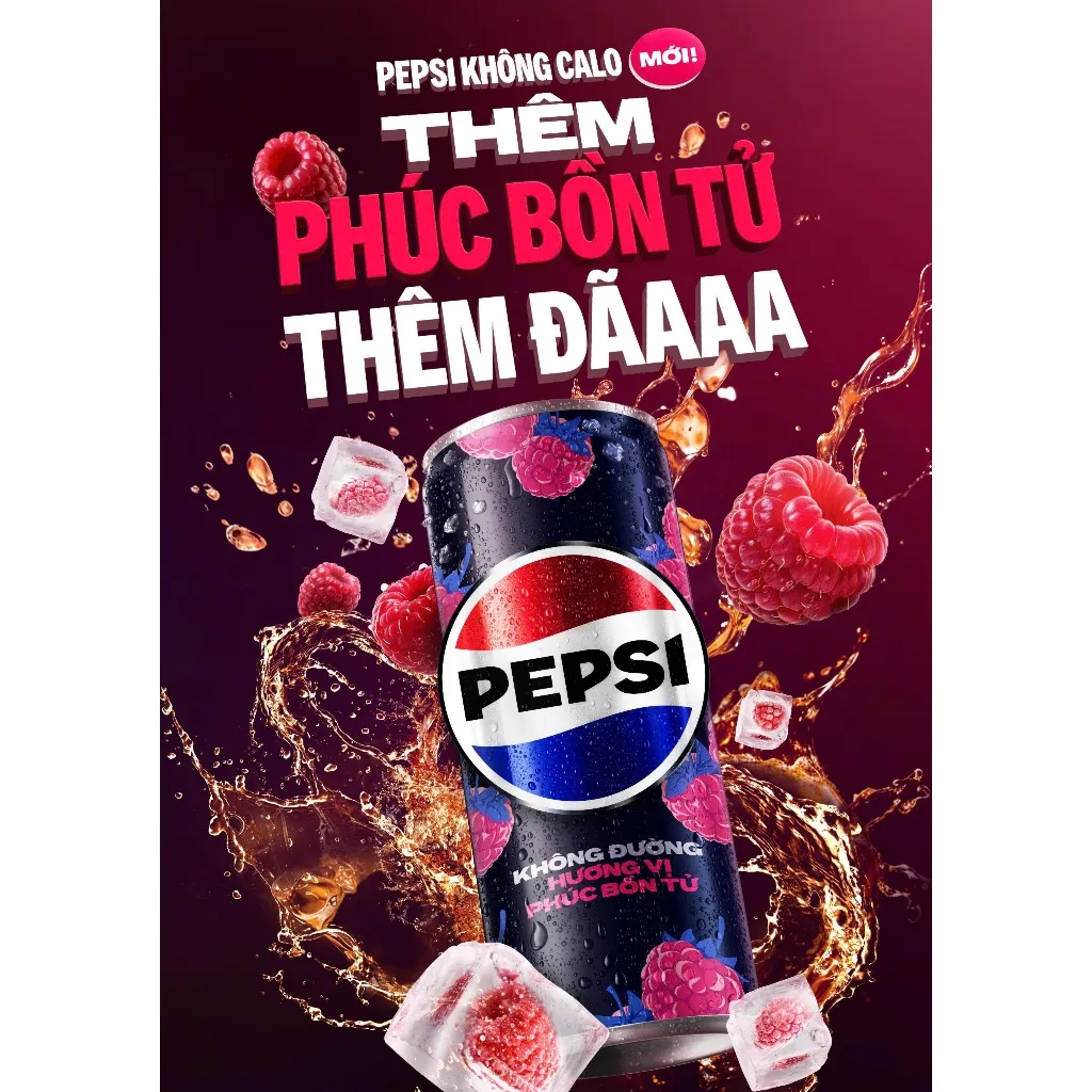 Ảnh Thùng 24 Lon Nước Ngọt Có Gaz Pepsi Phúc Bồn Tử Không Calo (320ml/lon) 2