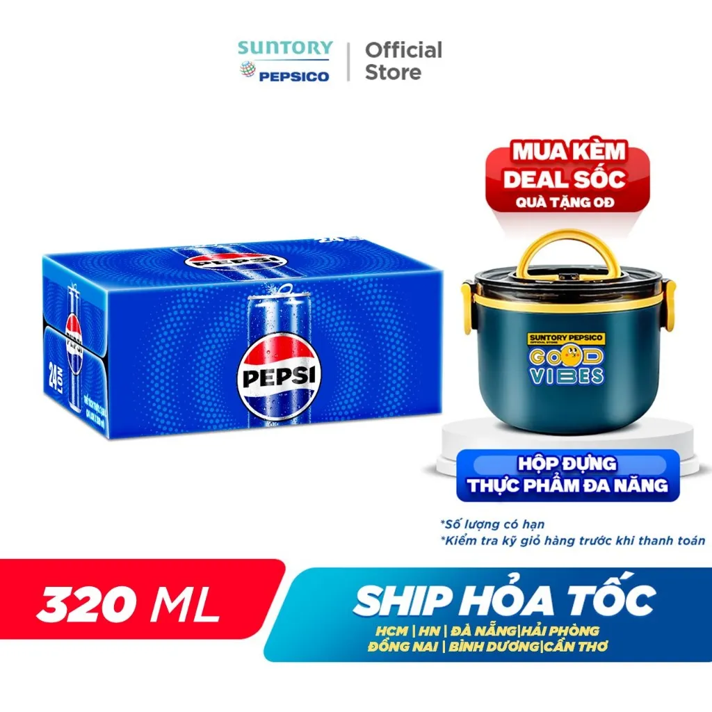 Ảnh Thùng 24 Lon Nước Ngọt Có Gaz Pepsi (320ml/lon hoặc 350ml/lon) 2