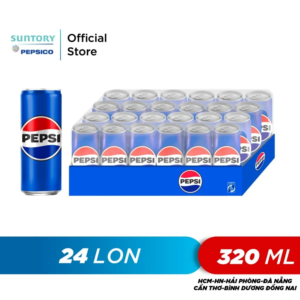 Ảnh Thùng 24 Lon Nước Ngọt Có Gaz Pepsi (320ml/lon hoặc 350ml/lon) 3