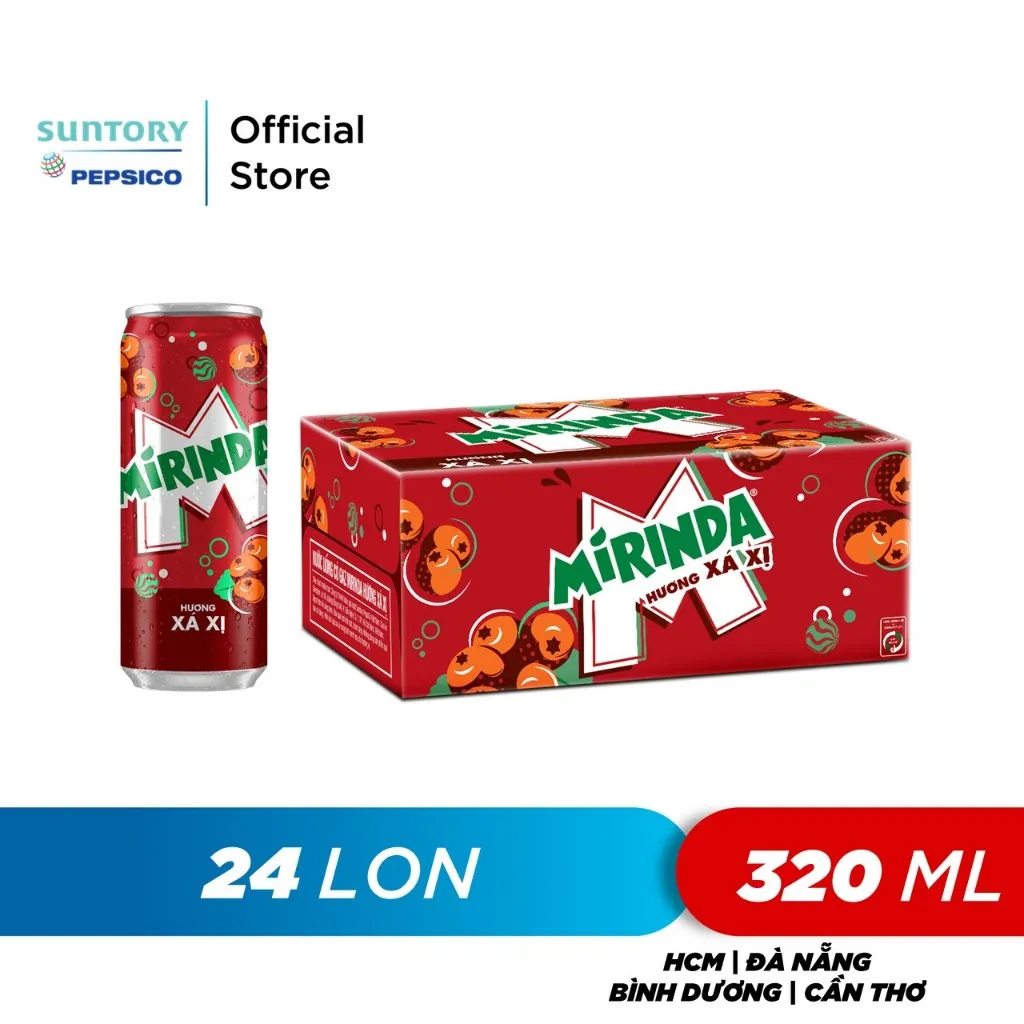 Ảnh Thùng 24 Lon Nước Ngọt Có Gaz Mirinda Xá Xị (320ml/lon) 2