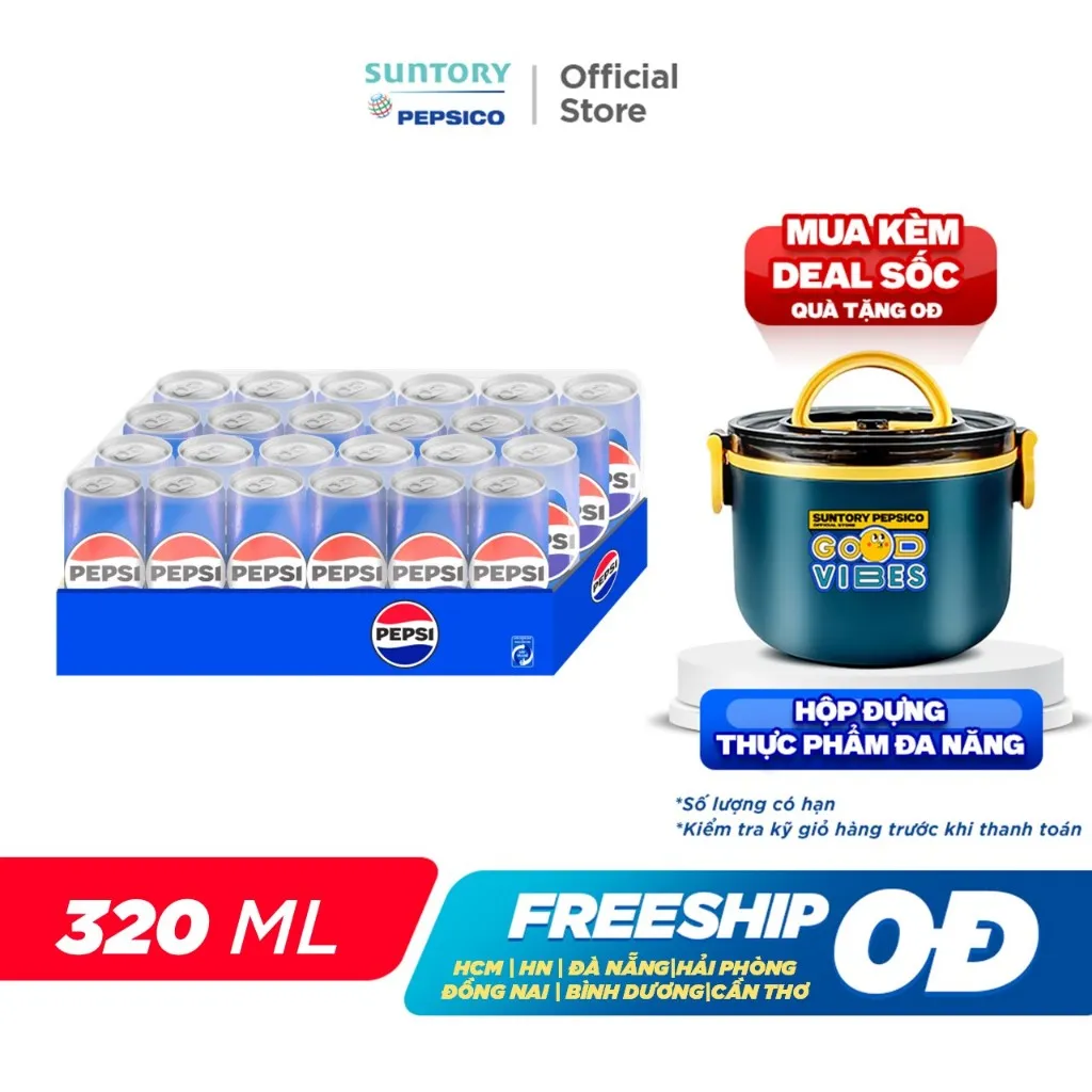 Ảnh Thùng 24 Lon Nước Ngọt Có Gaz Pepsi Lon Xanh (320ml/lon hoặc 350ml/lon) 1