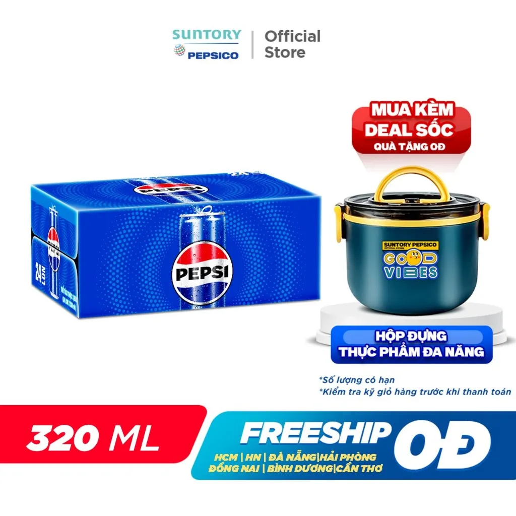 Ảnh Thùng 24 Lon Nước Ngọt Có Gaz Pepsi Lon Xanh (320ml/lon hoặc 350ml/lon) 2