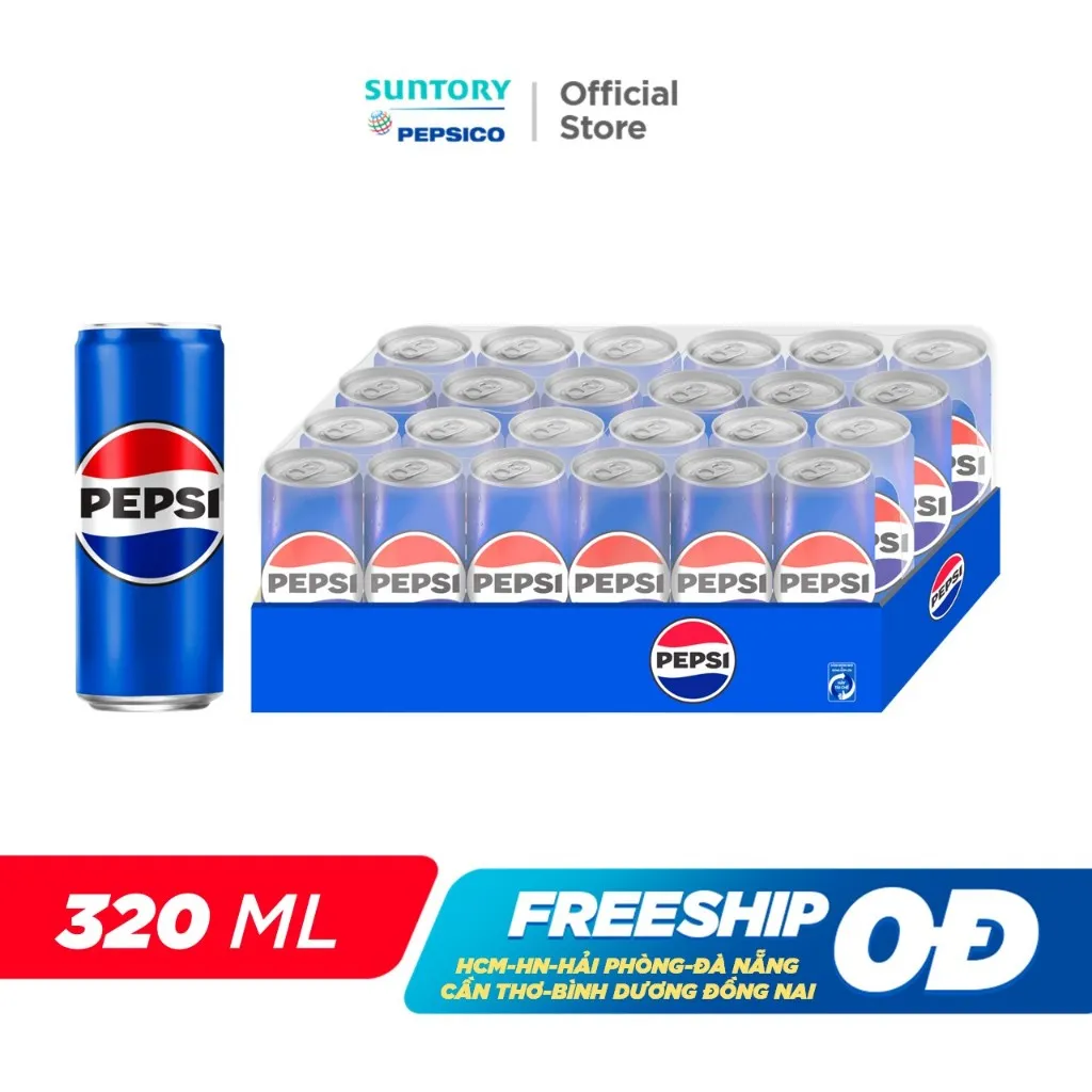 Ảnh Thùng 24 Lon Nước Ngọt Có Gaz Pepsi Lon Xanh (320ml/lon hoặc 350ml/lon) 3