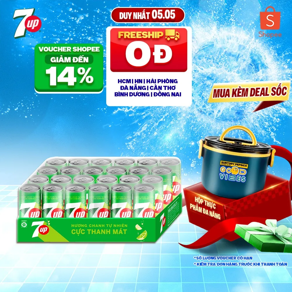 Ảnh Thùng 24 Lon Nước Ngọt Có Gaz 7Up Lon Xanh (320ml/lon) 1