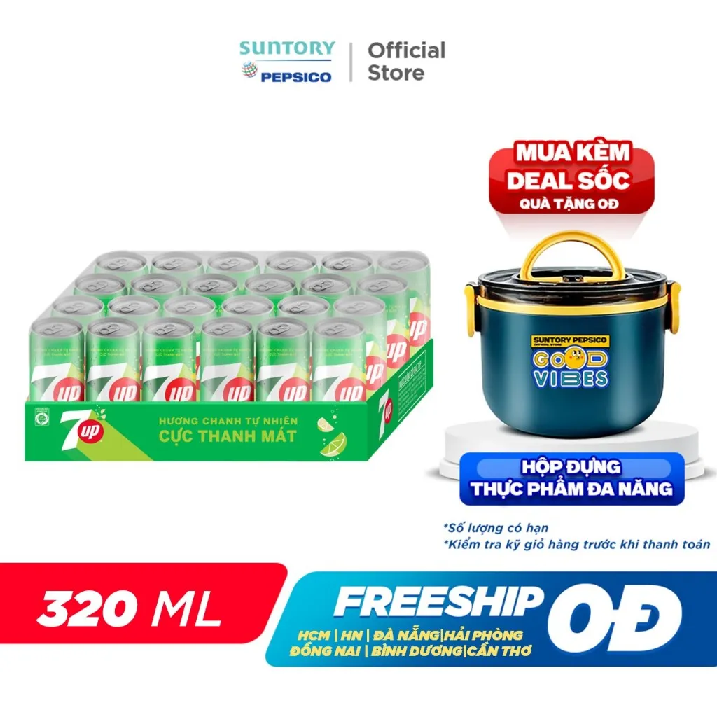 Ảnh Thùng 24 Lon Nước Ngọt Có Gaz 7Up Lon Xanh (320ml/lon) 2