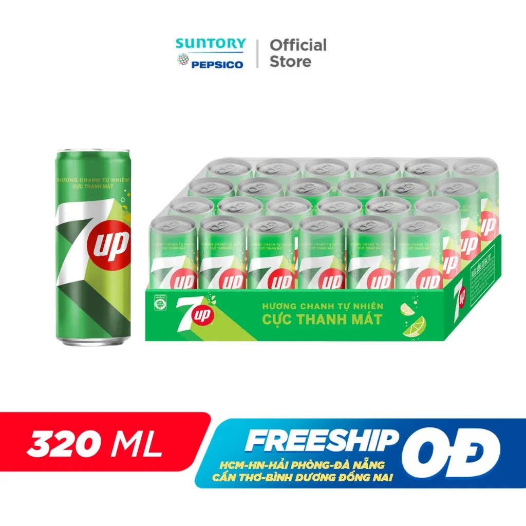 Ảnh Thùng 24 Lon Nước Ngọt Có Gaz 7Up Lon Xanh (320ml/lon) 4