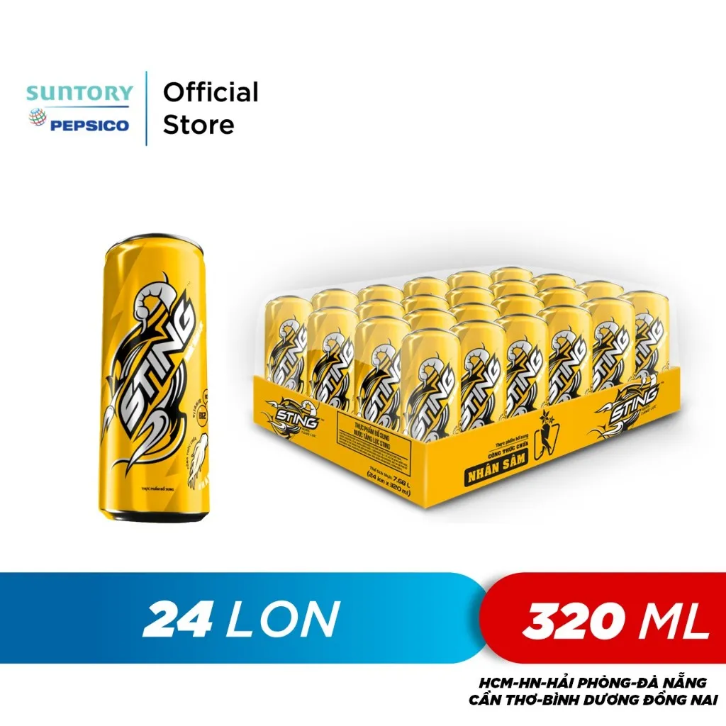 Ảnh Thùng 24 Lon Nước Tăng Lực Sting Vàng (320ml/lon) 1
