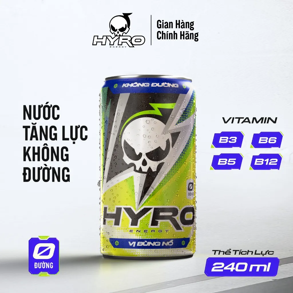 Ảnh Thùng 24 lon nước tăng lực Hyro không bổ sung đường 4
