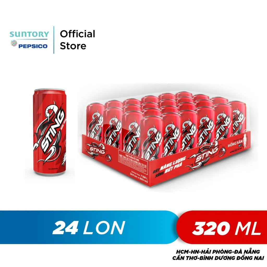 Ảnh Thùng 24 Lon Nước Tăng Lực Sting Dâu (320ml/lon) 1