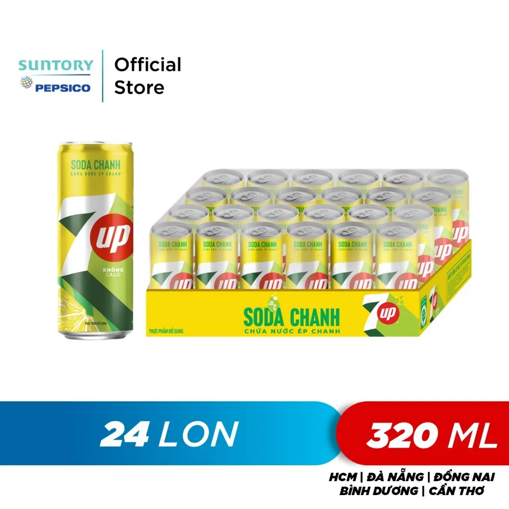 Ảnh Thùng 24 Lon Nước Uống Có Gaz 7UP Soda Chanh Không Calo (320ml/lon) 2