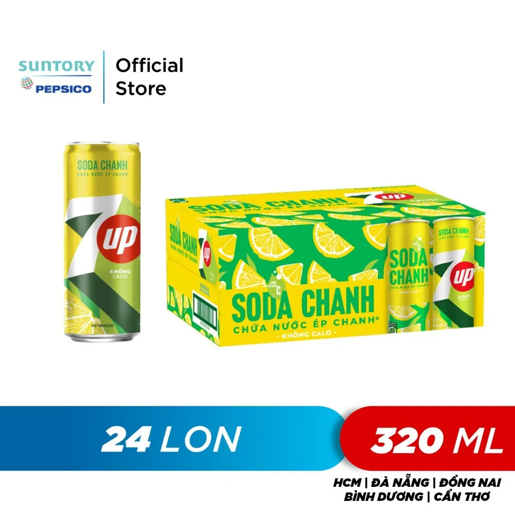 Ảnh Thùng 24 Lon Nước Uống Có Gaz 7UP Soda Chanh Không Calo (320ml/lon) 3