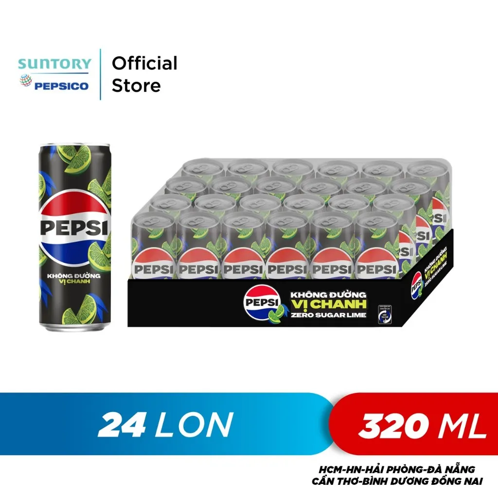 Ảnh Thùng 24 Lon Nước Uống Có Gaz Pepsi Vị Chanh Không Calo (320ml/lon) 1