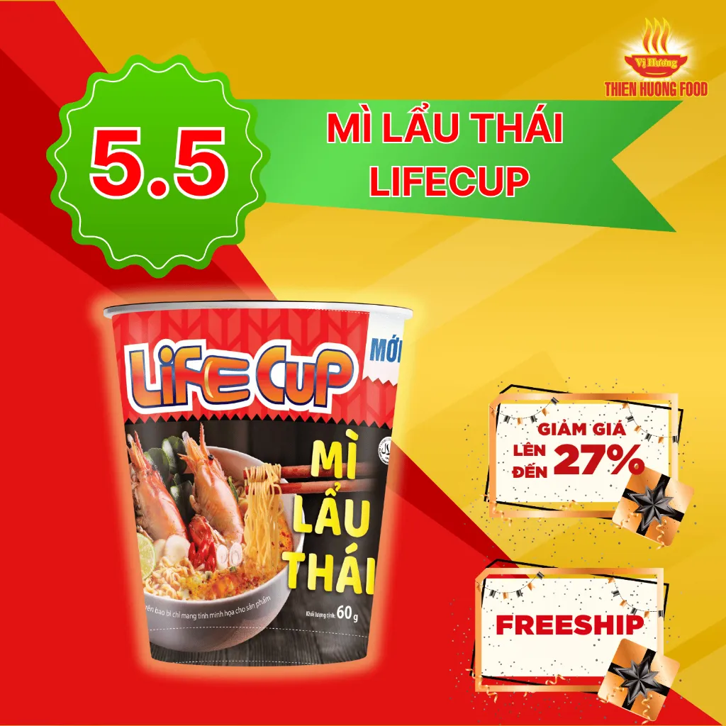 Ảnh Thùng 24 Ly Mì Lẩu Thái Life Cup 60g/ly 1