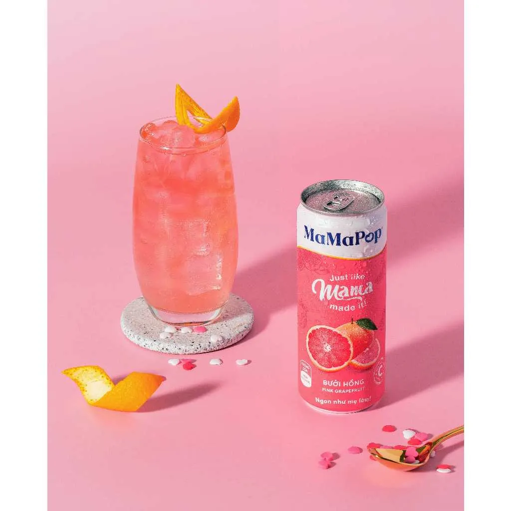 Ảnh Thùng 4 lon nước trái cây sparkling MaMaPop vị Bưởi Hồng (330ml/lon) - MP032 2