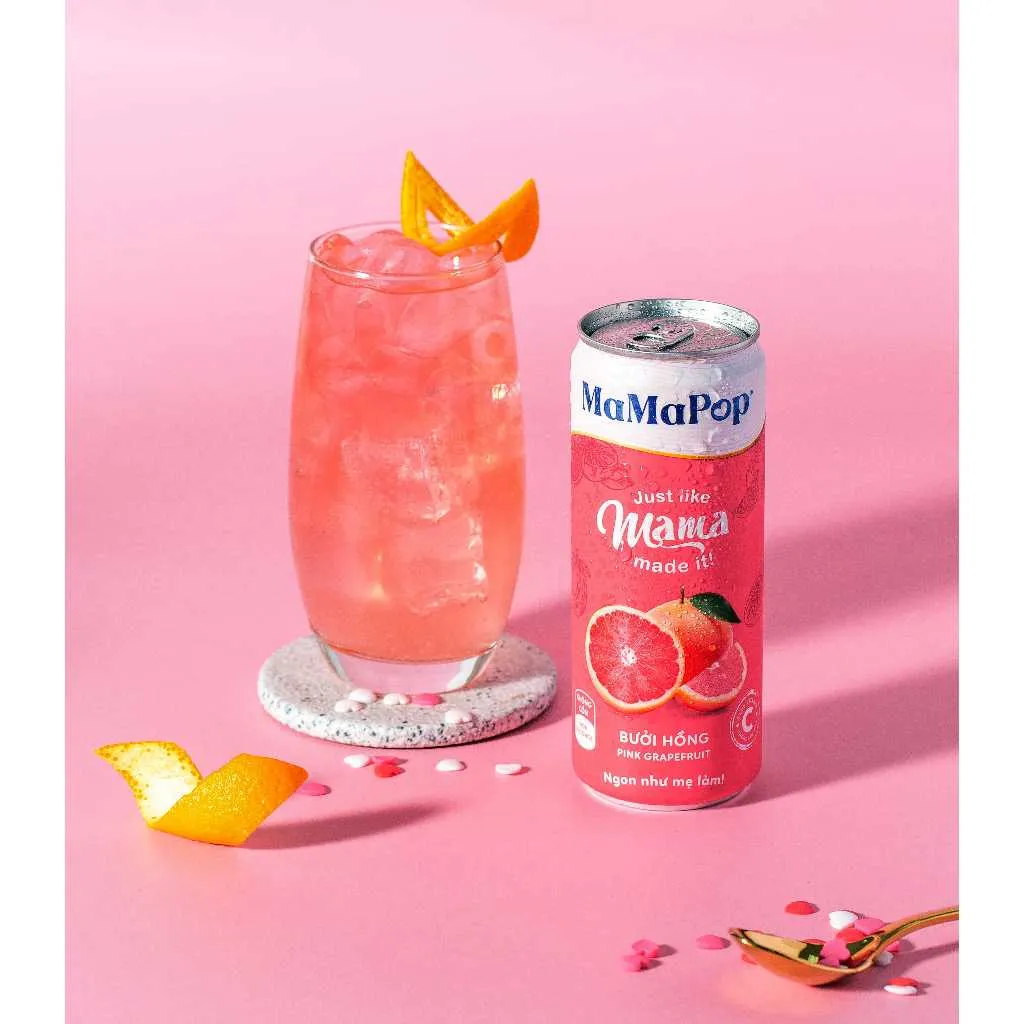 Ảnh Thùng 4 lon nước trái cây sparkling MaMaPop vị Bưởi Hồng (330ml/lon) - MP032 3