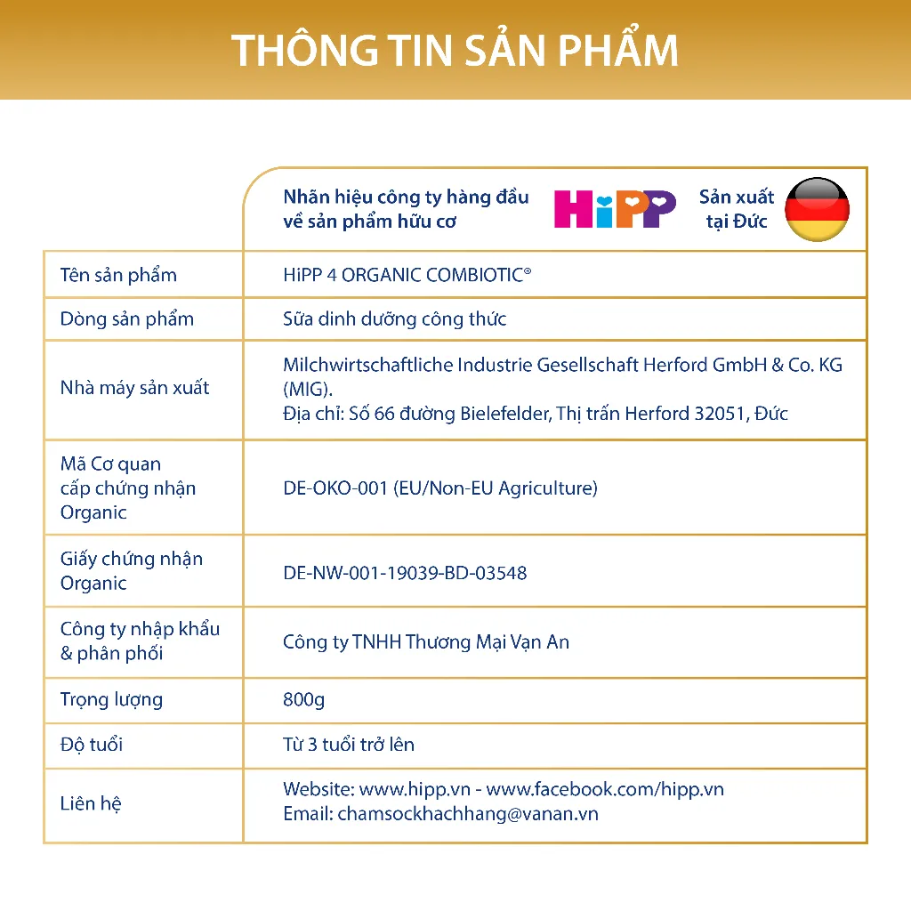 Ảnh Thùng 4 lon Sữa bột công thức HiPP 4 Organic Combiotic 800g dành cho trẻ từ 3 tuổi (4 lon x 800g) 3