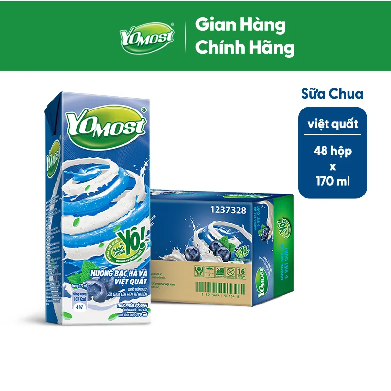 Ảnh Thùng 48 Hộp Sữa Chua Lên Men Tự Nhiên Yomost Bạc Hà - Việt Quất (170ml/Hộp) 1