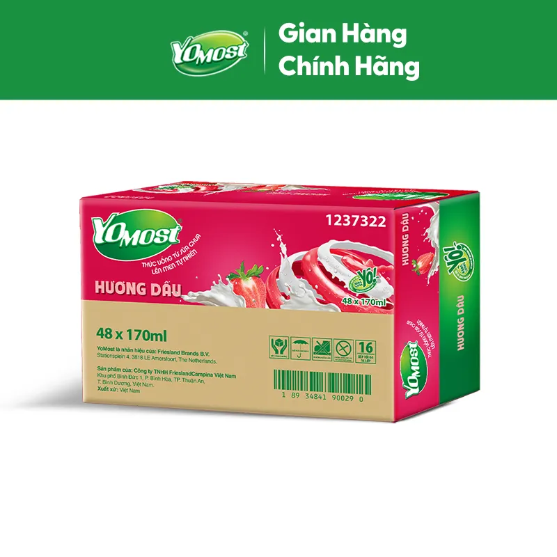 Ảnh Thùng 48 Hộp Sữa Chua Lên Men Tự Nhiên Yomost Vị Dâu (170ml/Hộp) 1