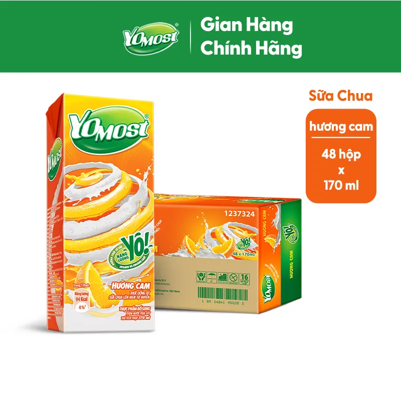 Ảnh Thùng 48 Hộp Sữa Chua Lên Men Tự Nhiên Yomost Vị Cam (170ml/Hộp) 1