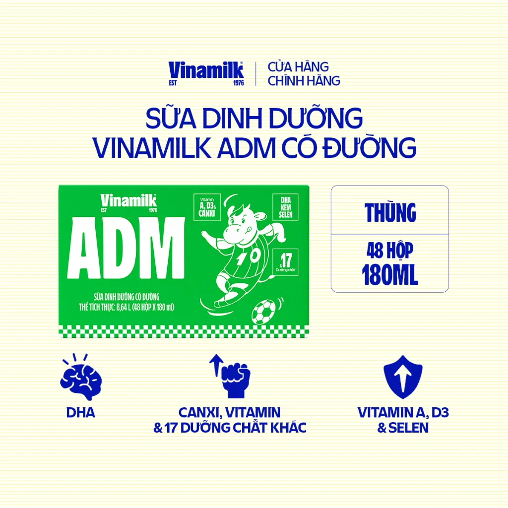 Ảnh Thùng 48 Hộp sữa dinh dưỡng Vinamilk ADM Gold IQ có đường 180ml 2