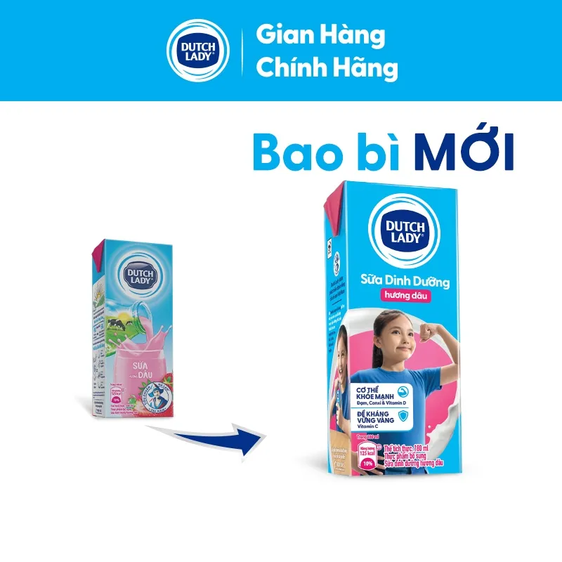 Ảnh Thùng 48 Hộp Sữa Dinh Dưỡng Dutch Lady Hương Dâu 48x180ml 2