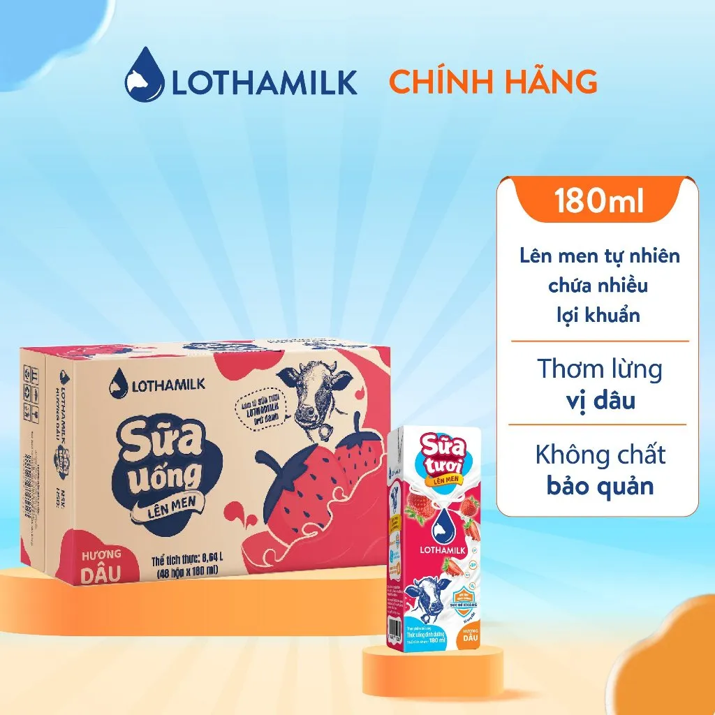 Ảnh Thùng 48 hộp sữa tươi lên men tiệt trùng Lothamilk 180ml 1