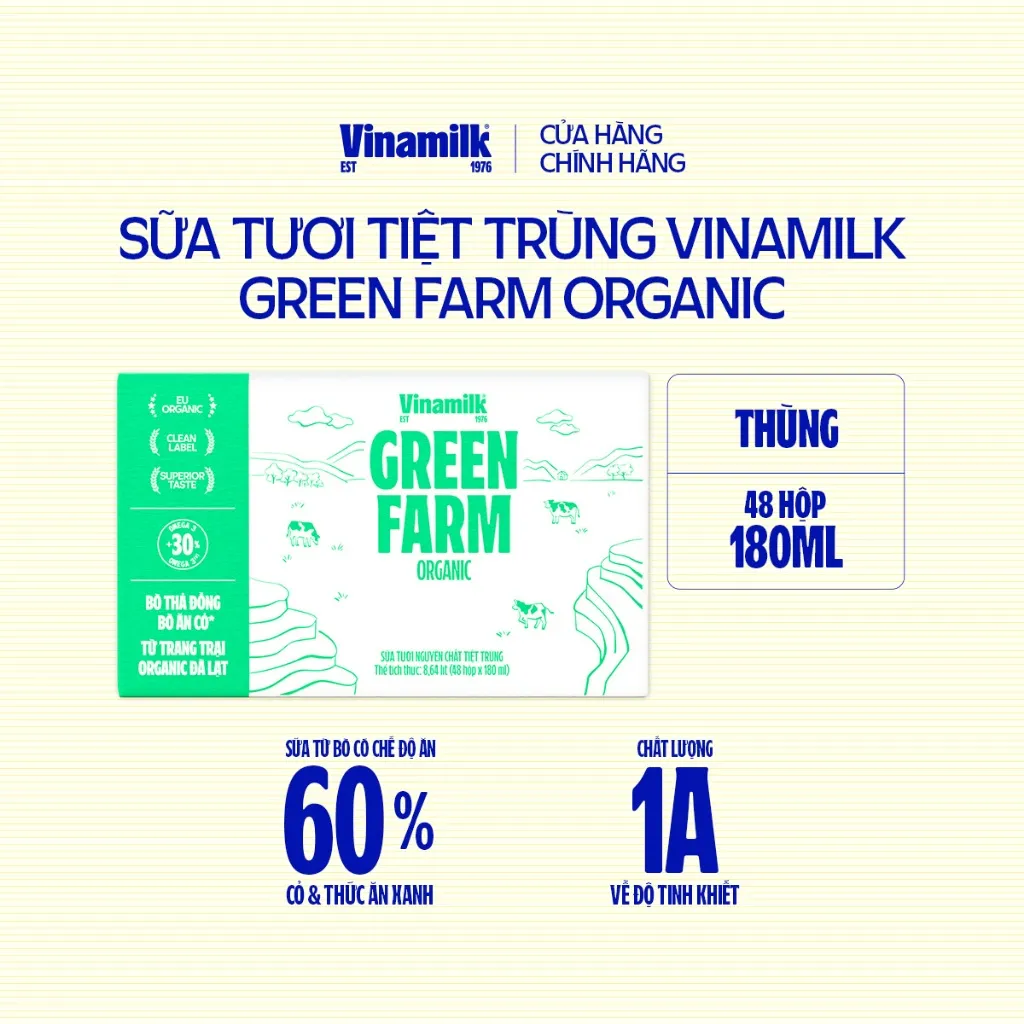 Ảnh Thùng 48 hộp Sữa Tươi Tiệt Trùng Vinamilk Green Farm Organic 180ml 1