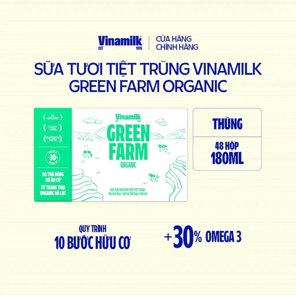 Ảnh Thùng 48 hộp Sữa Tươi Tiệt Trùng Vinamilk Green Farm Organic 180ml 2