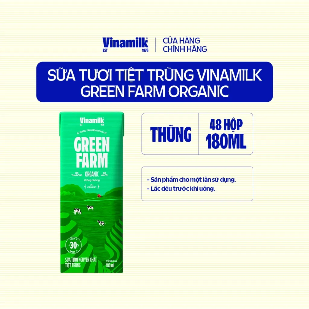 Ảnh Thùng 48 hộp Sữa Tươi Tiệt Trùng Vinamilk Green Farm Organic 180ml 4