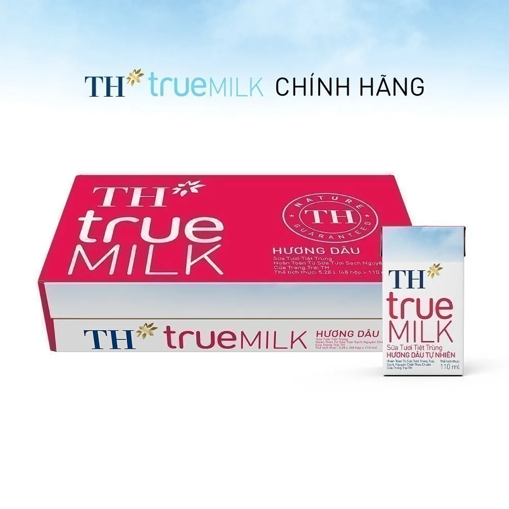 Ảnh Thùng 48 hộp sữa tươi tiệt trùng TH true MILK hương dâu tự nhiên 110 ml (110 ml x 48) 1