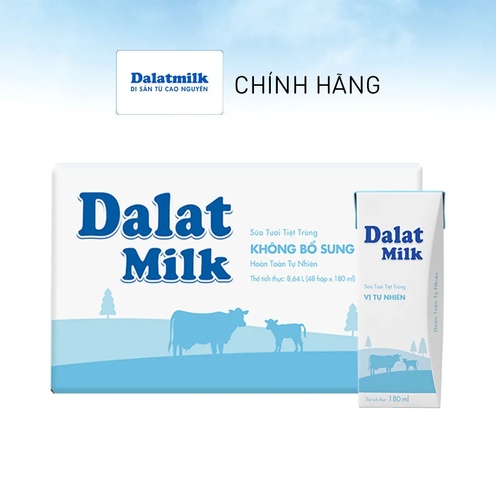 Ảnh Thùng 48 hộp sữa tươi tiệt trùng Dalatmilk vị tự nhiên 180 ml (180 ml x 48) 1