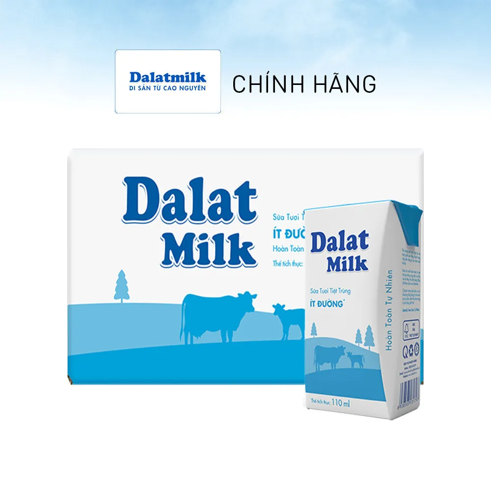 Ảnh Thùng 48 hộp sữa tươi tiệt trùng Dalatmilk ít đường 110 ml (110 ml x 48) 1