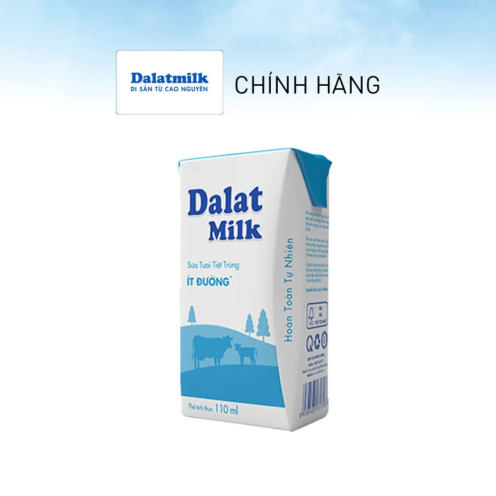 Ảnh Thùng 48 hộp sữa tươi tiệt trùng Dalatmilk ít đường 110 ml (110 ml x 48) 2