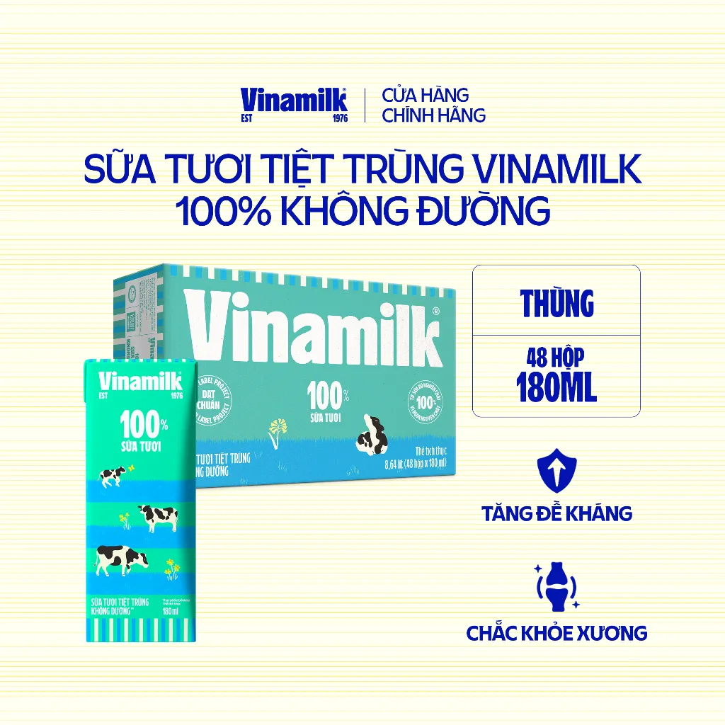 Ảnh Thùng 48 Hộp Sữa tươi tiệt trùng Vinamilk 100% Không Đường 180ml [CẬN DATE] 1