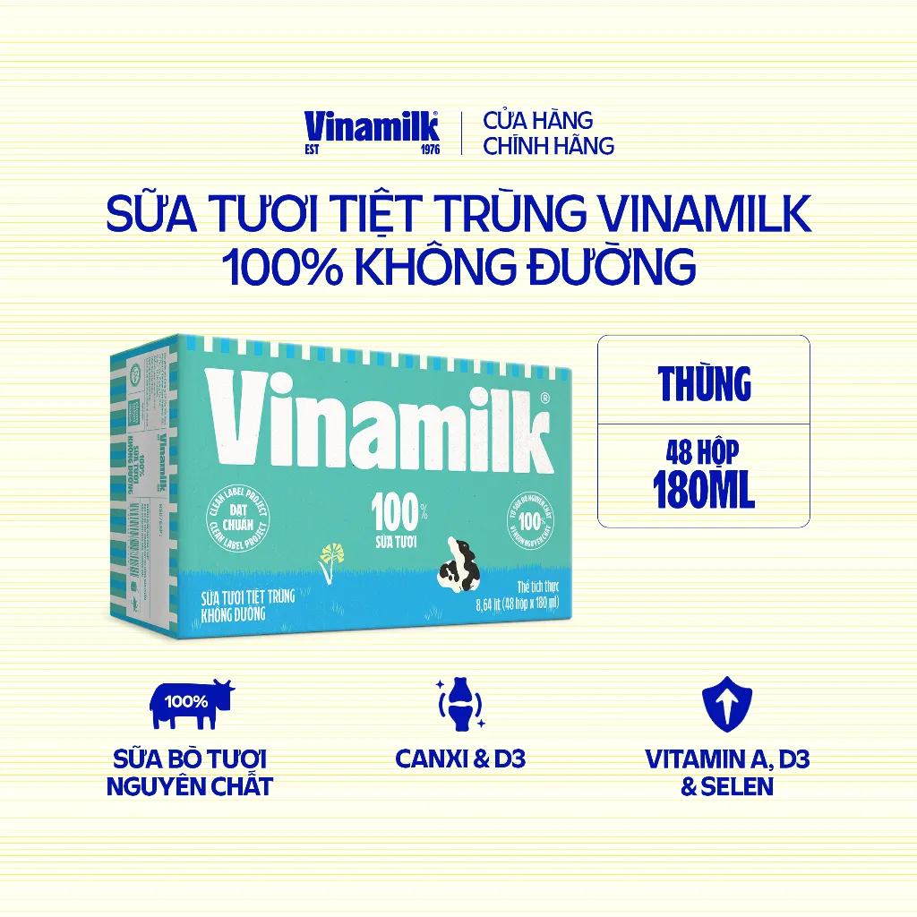 Ảnh Thùng 48 Hộp Sữa tươi tiệt trùng Vinamilk 100% Không Đường 180ml [CẬN DATE] 2