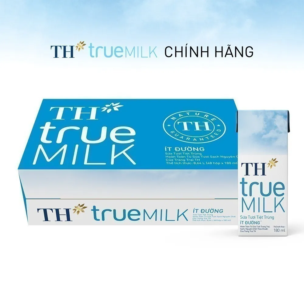 Ảnh Thùng 48 hộp sữa tươi tiệt trùng TH true MILK ít đường 180 ml (180 ml x 48) 1