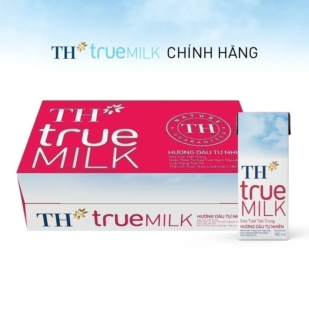 Ảnh Thùng 48 hộp sữa tươi tiệt trùng TH true MILK hương dâu tự nhiên 180 ml (180 ml x 48) 1