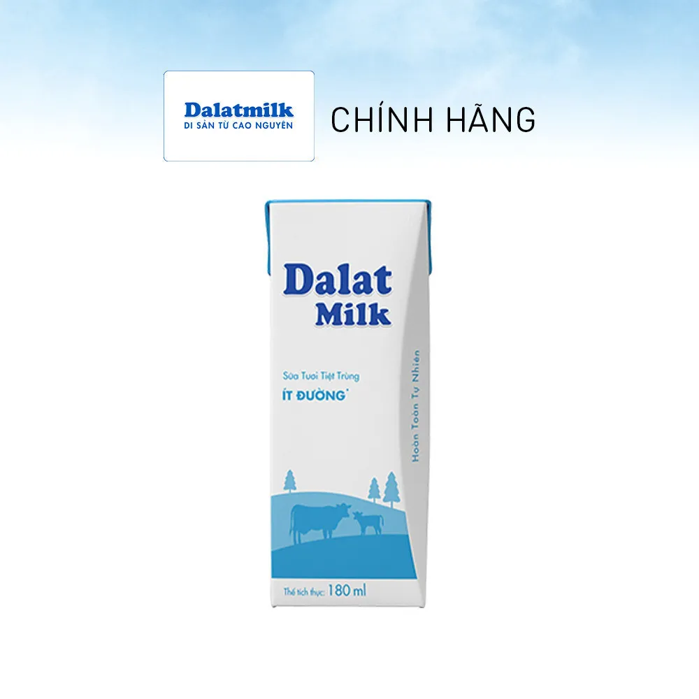 Ảnh Thùng 48 hộp sữa tươi tiệt trùng Dalatmilk ít đường 180 ml (180 ml x 48) 2