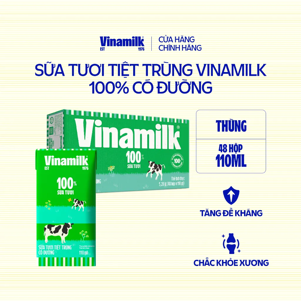Ảnh Thùng 48 hộp sữa tươi tiệt trùng Vinamilk 100% có đường 110ml [CẬN DATE] 1