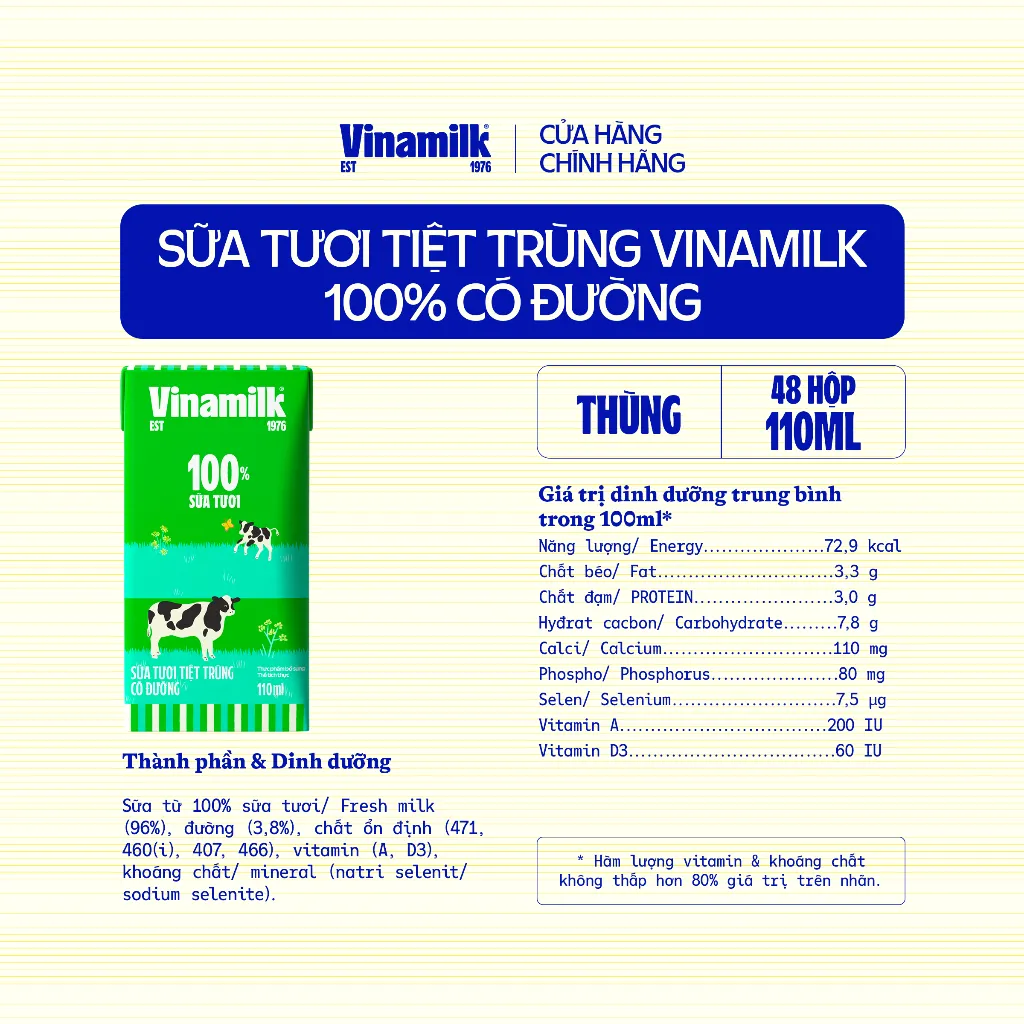 Ảnh Thùng 48 hộp sữa tươi tiệt trùng Vinamilk 100% có đường 110ml [CẬN DATE] 3