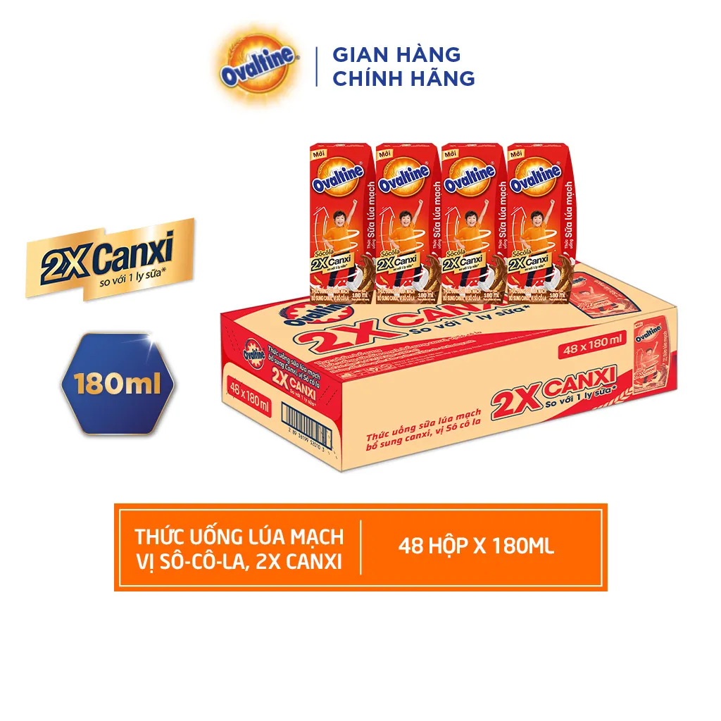Ảnh Thùng 48 hộp Thức uống lúa mạch gấp đôi Canxi hương vị sô-cô-la Ovaltine (180ml x 48) 1