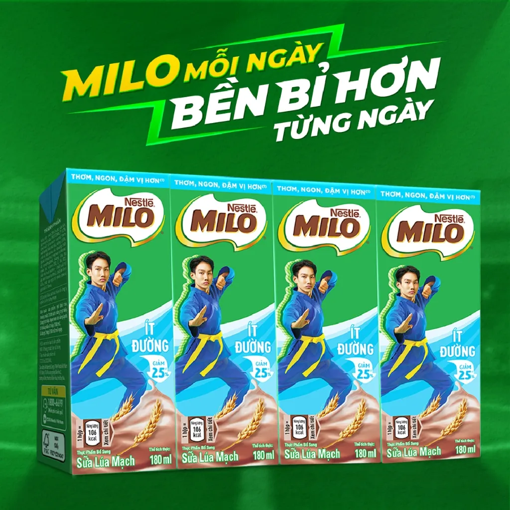 Ảnh Thùng 48 hộp thức uống lúa mạch uống liền Nestlé MILO ít đường 48x180ml 1
