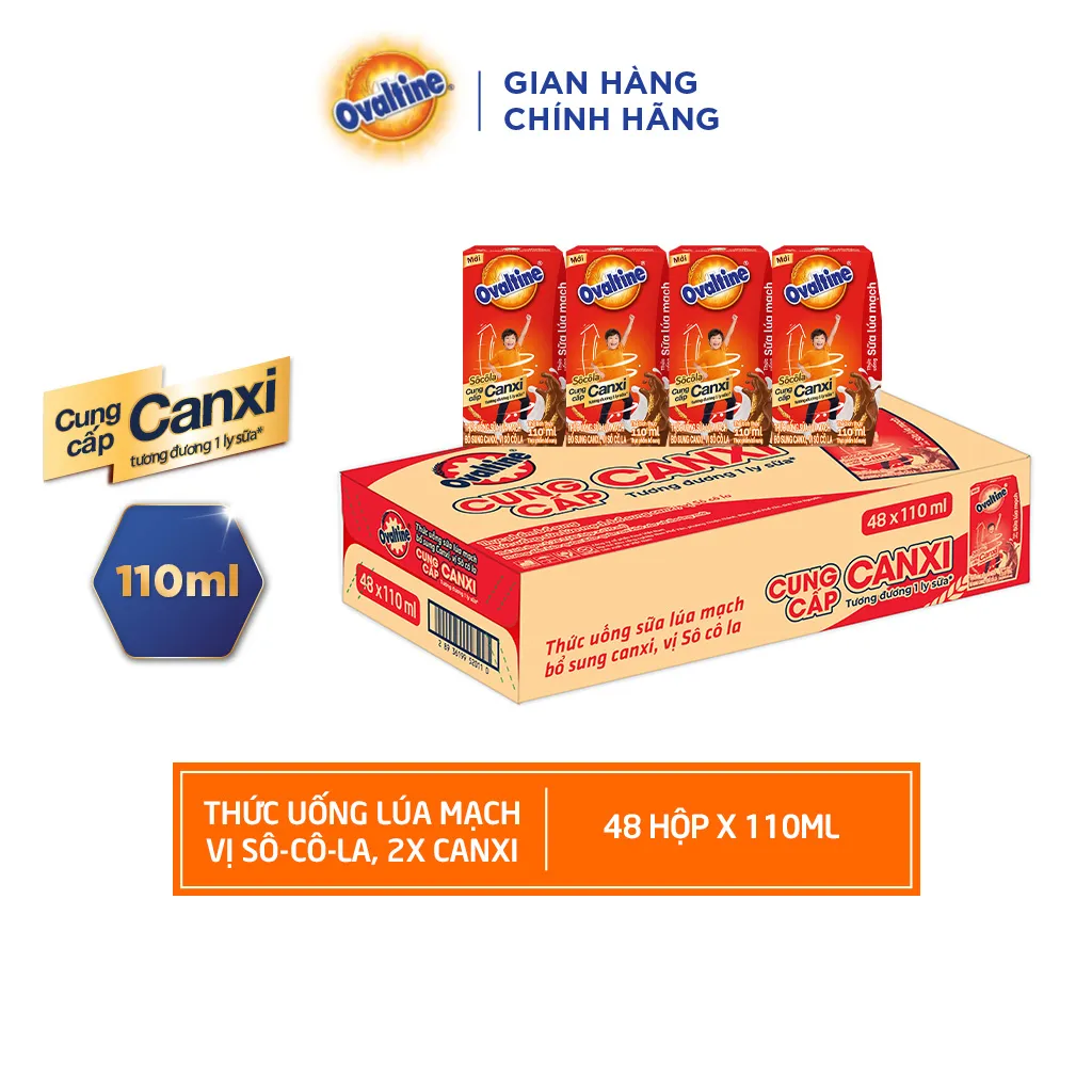 Ảnh Thùng 48 hộp Thức uống lúa mạch thêm Canxi hương vị sô-cô-la Ovaltine (110ml x 48) 1
