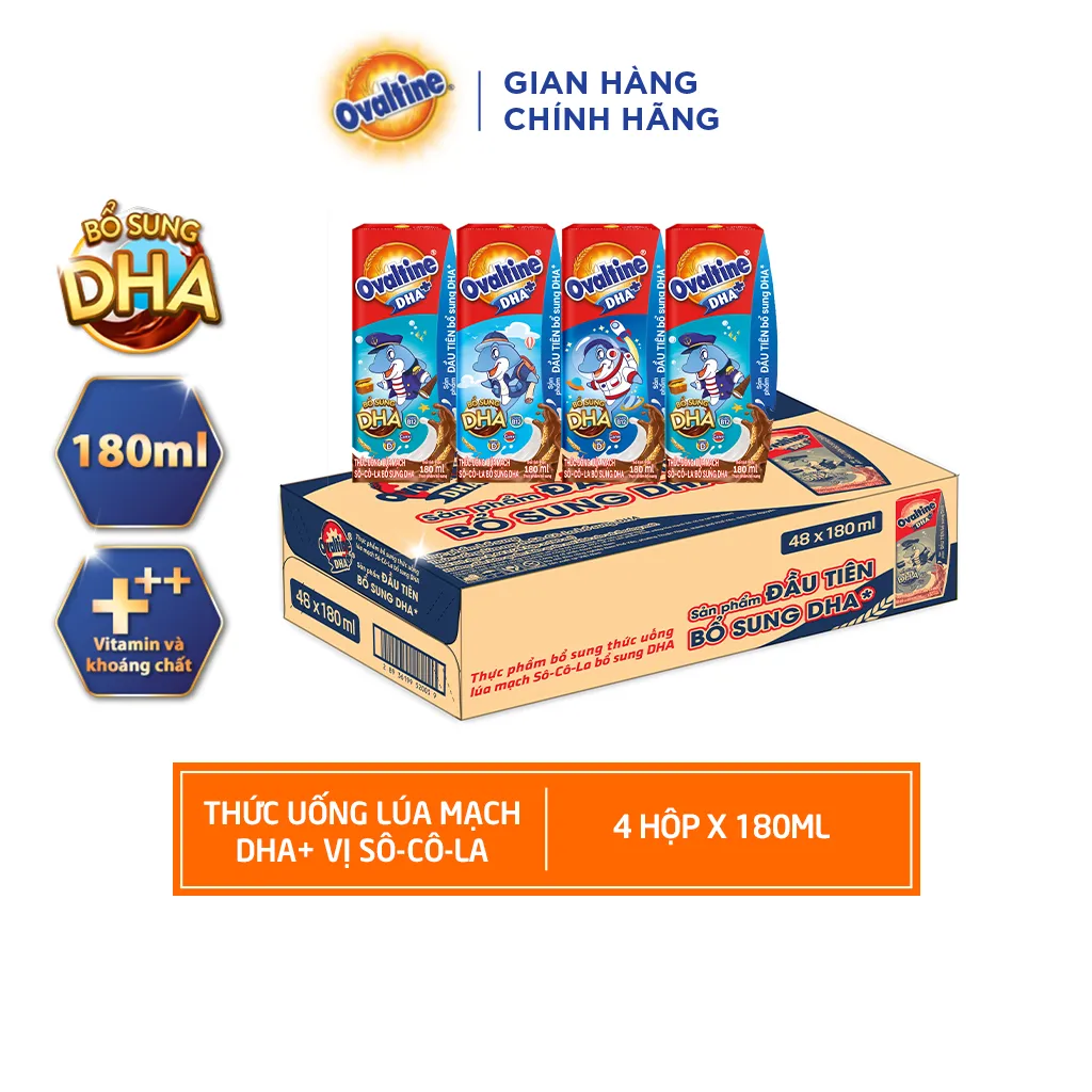 Ảnh Thùng 48 hộp Thức uống lúa mạch hương vị sô-cô-la Ovaltine DHA+ (180ml x 48) 1