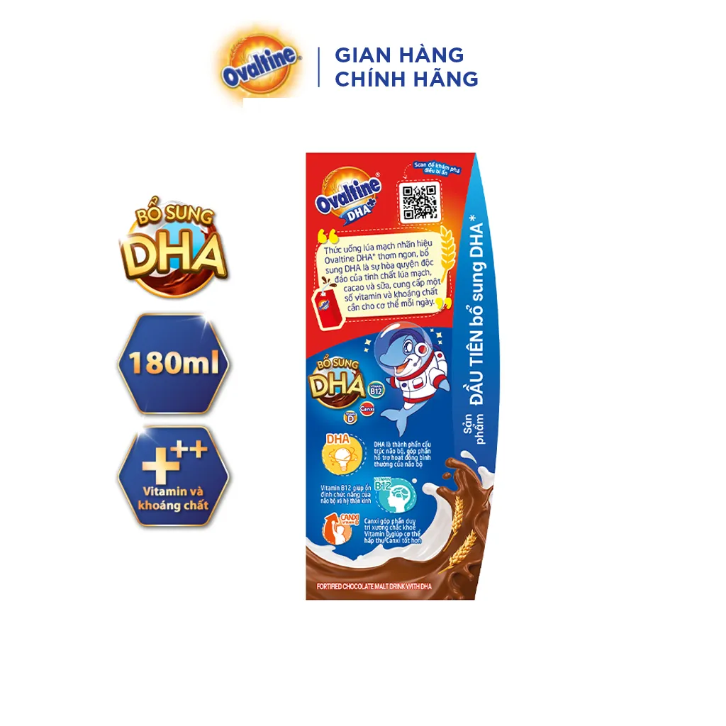 Ảnh Thùng 48 hộp Thức uống lúa mạch hương vị sô-cô-la Ovaltine DHA+ (180ml x 48) 3